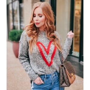 Loft Women's Sweater Grey Heart Knit Valentine Size L